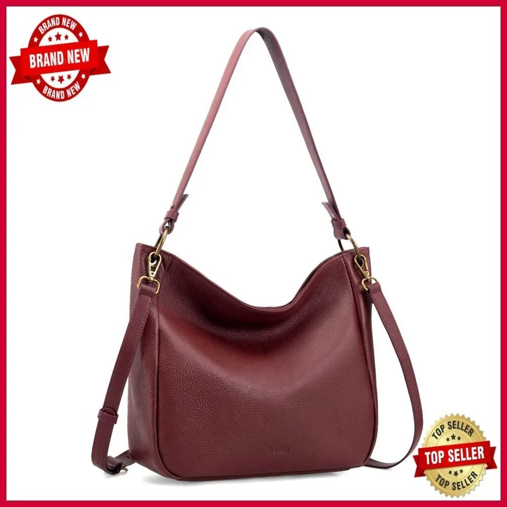 Genuine Leather Hobo Crossbody Bag with 2 Detachable Straps, 7L Capacity